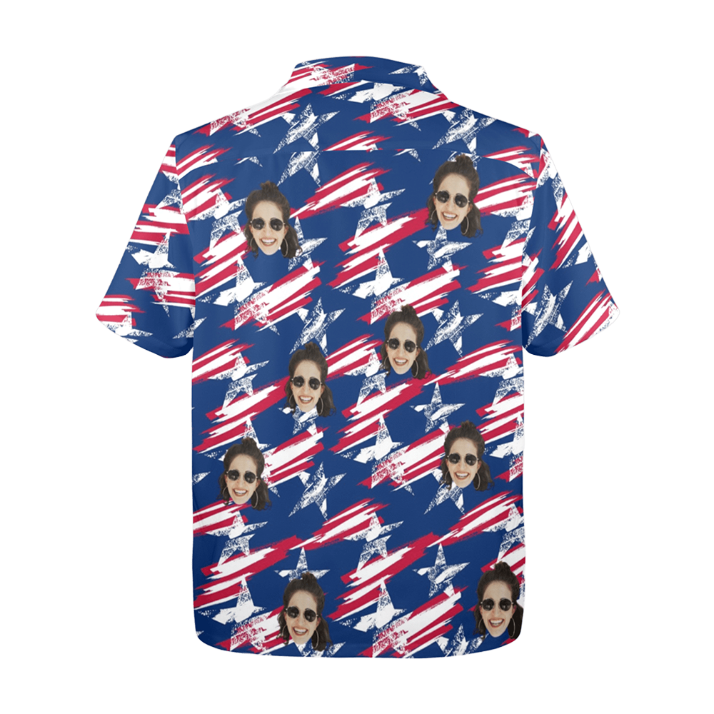 Custom Face Vintage USA Flag Hawaiian Shirt | Personalized Tropical Aloha Shirt Independence Day Party