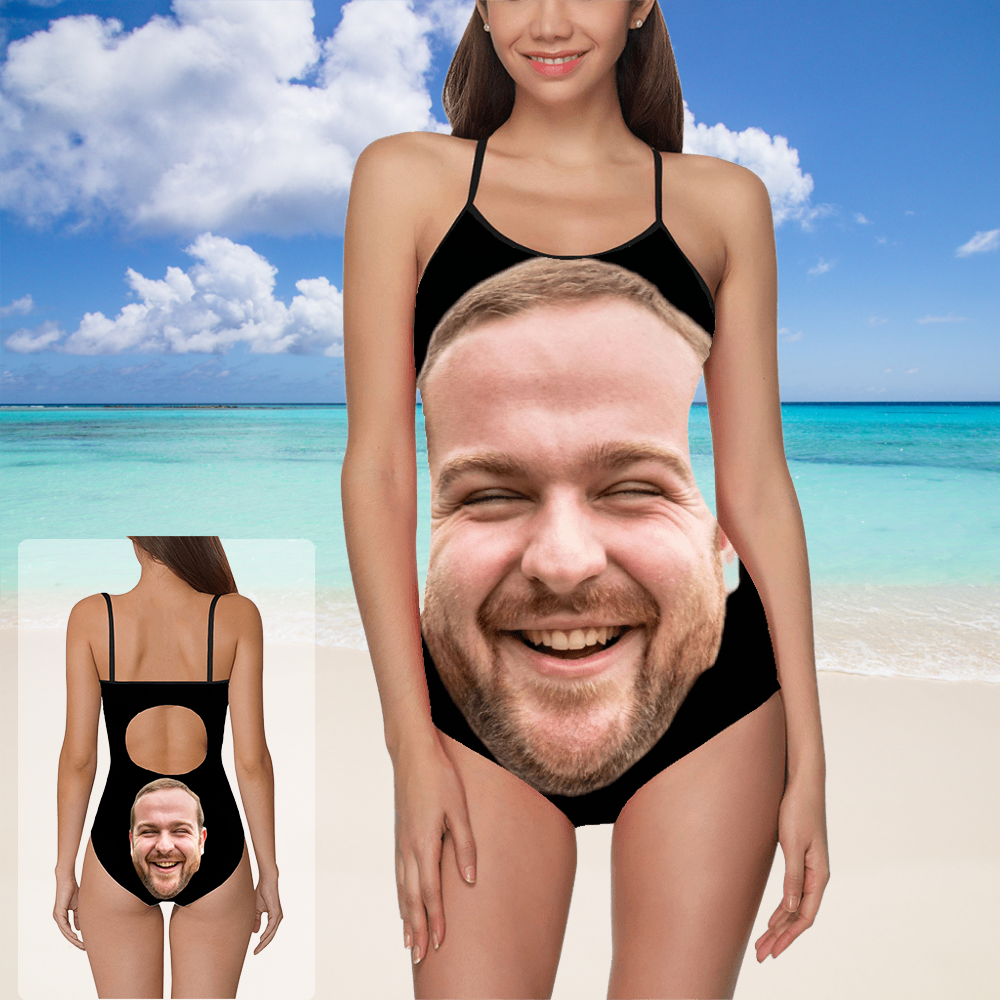 Custom Boyfriend Big Face Swimsuit | Personalized Women's Slip One-Piece Bathing Suit Bachelor Party
