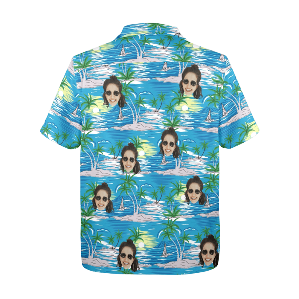 Custom Face Blue Sea&Island Hawaiian Shirt | Personalized Tropical Aloha Shirt For Vacation/Holiday