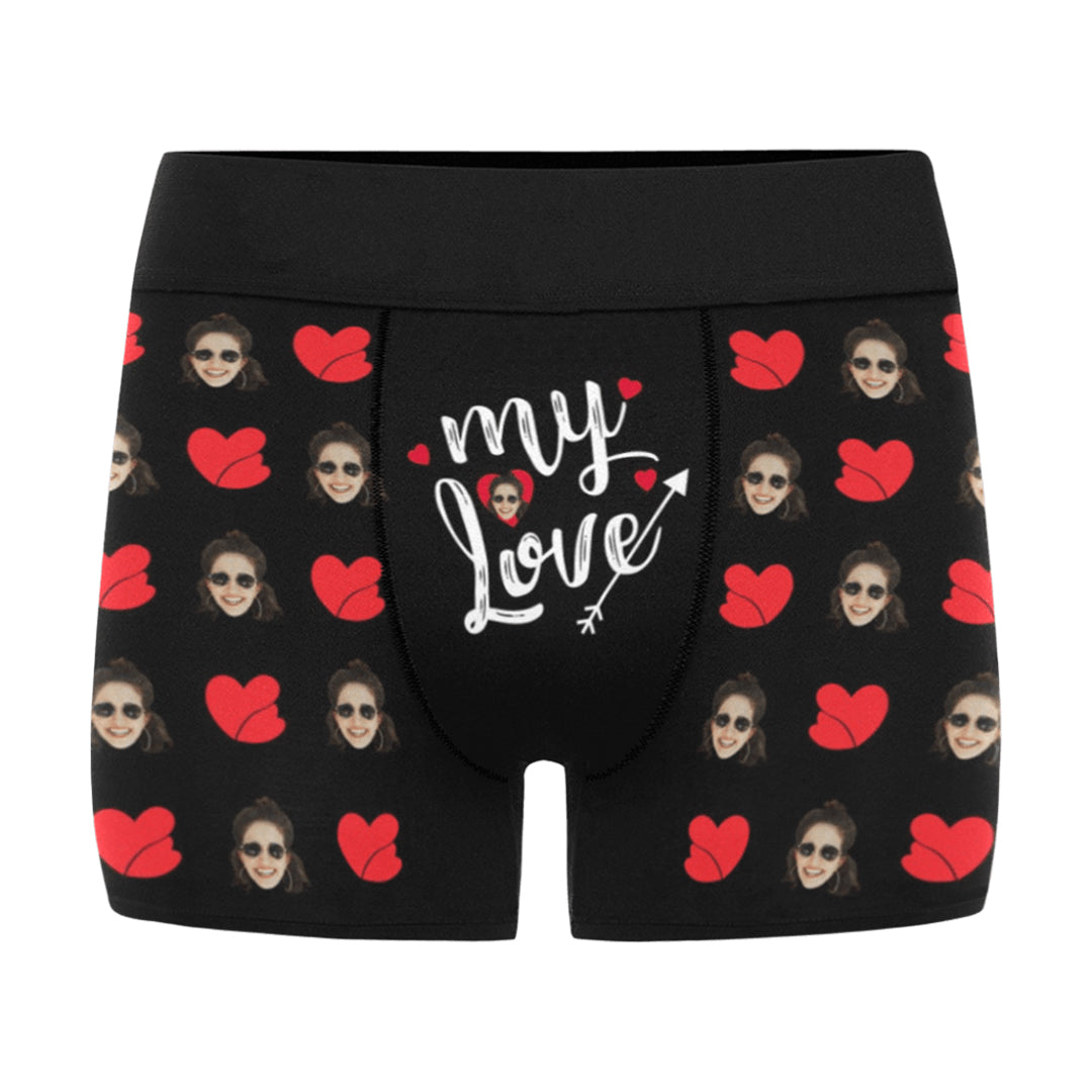 Custom Face My Love Underwear | Personalized Photo Men's Boxer Briefs For Anniversary/Honeymoon
