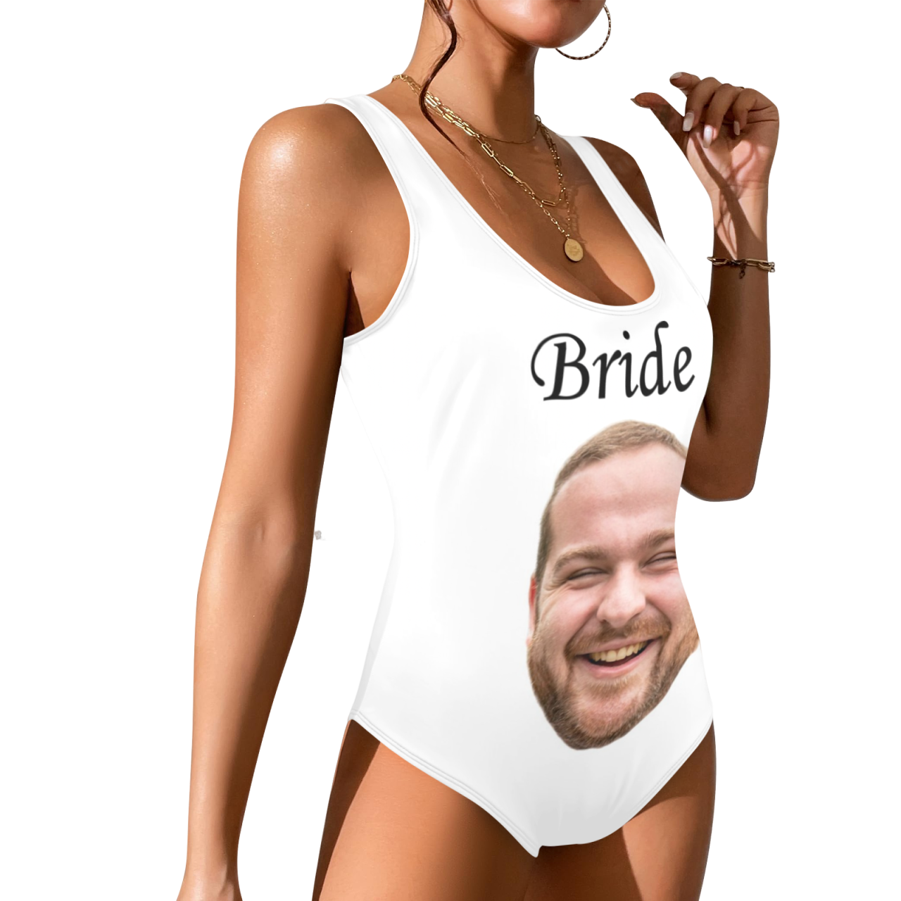 Custom Face Bride Swimsuit | Personalized Women's High Cut Backless Bathing Suit For Bachelor Party
