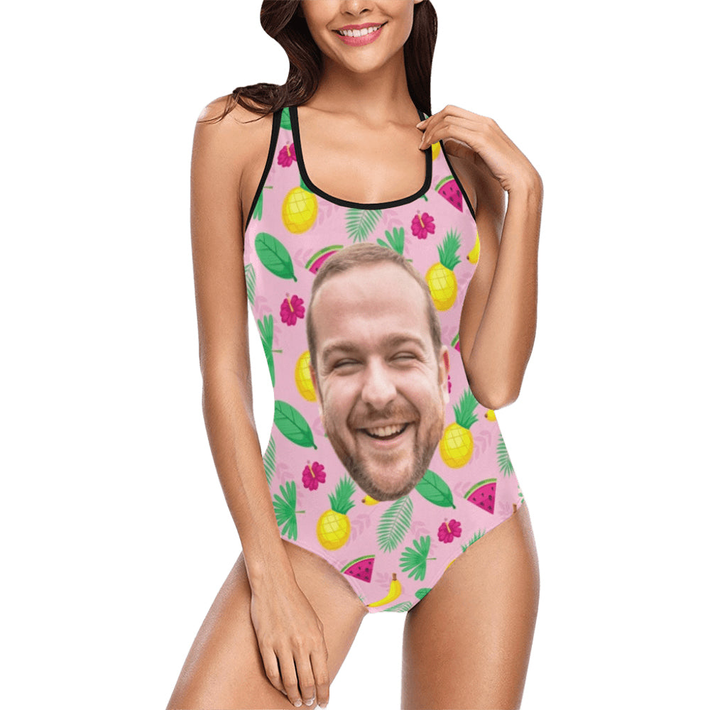 Custom Tropical Fruit Face Swimsuit | Unique Women's Tank Top One Piece Bathing Suit For Summer Vacation