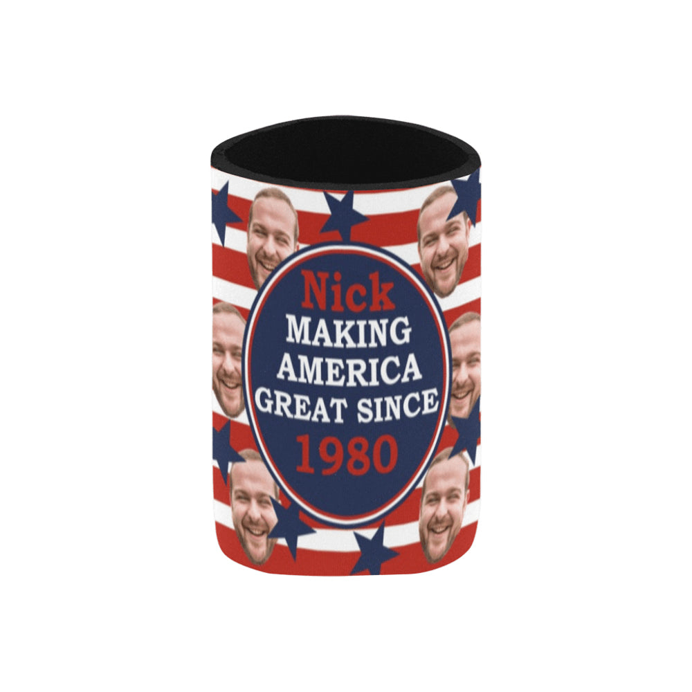 Personalized Face Make America Great Can Cooler | Custom Neoprene Koozies Non Slip for Beer Cans&Bottles Independence Day Party Gift