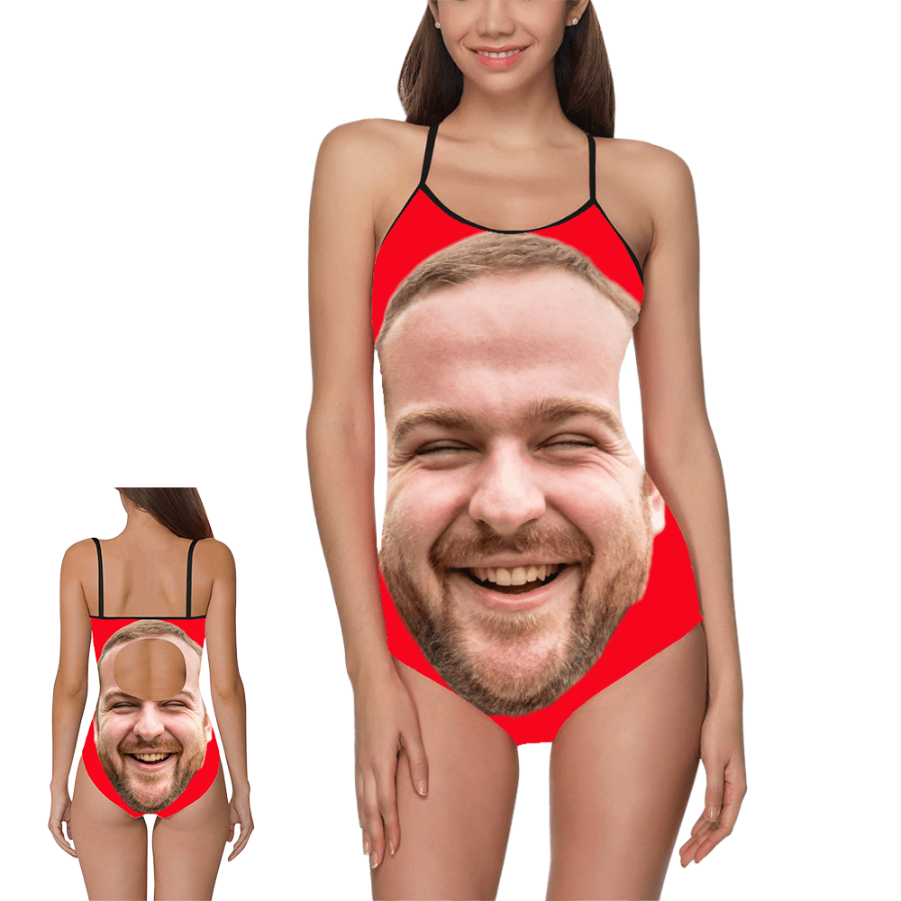 Custom Big Face Front And Back Swimsuit | Personalized Women's Slip One-Piece Bathing Suit Party Gift