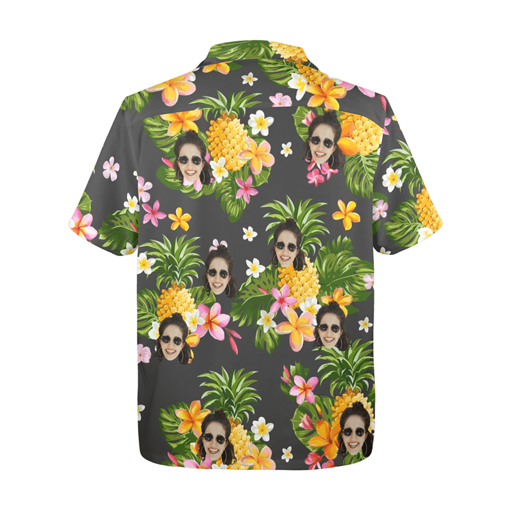 Custom Face Yellow Pineapple Flowers Hawaiian Shirt | Personalized Tropical Aloha Shirt For Bachelorette Party