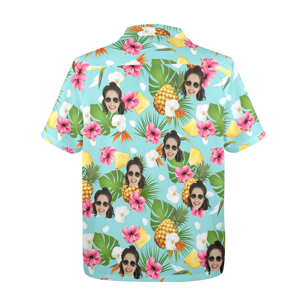Custom Face Pineapple Flowers Hawaiian Shirt | Personalized Tropical Aloha Shirt For Family Party