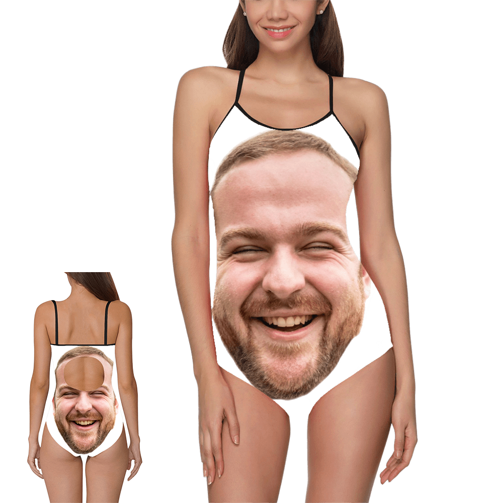 Custom Big Face Front And Back Swimsuit | Personalized Women's Slip One-Piece Bathing Suit Party Gift