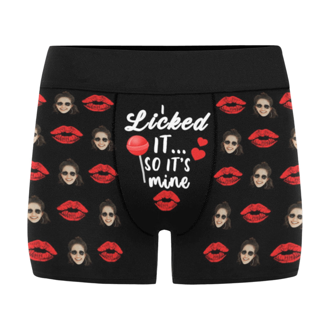 Custom Face I Lick It So It's Mine Underwear | Personalized Photo Men's Boxer Briefs For Boyfriend/Husband