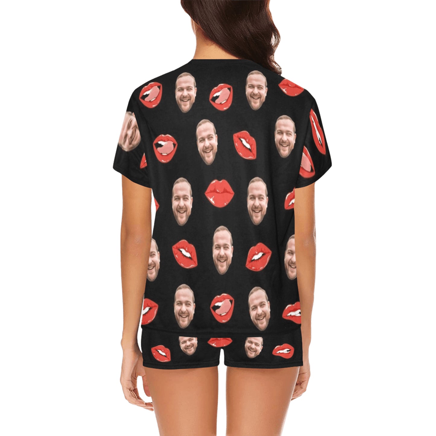 Custom Red Lips Face Pajamas | Personalized Photo Women's Short Pajama Set For Anniversary