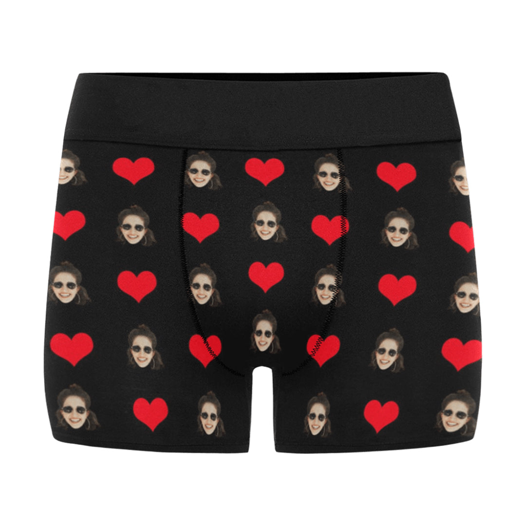 Custom Love Heart Face Underwear | Personalized Photo Men's Boxer Briefs For Anniversary