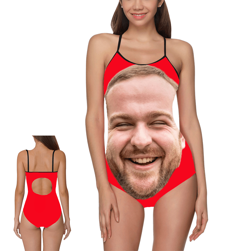 Custom Big Face Funny Swimsuit | Personalized Women's Slip One-Piece Bathing Suit Gift For Her