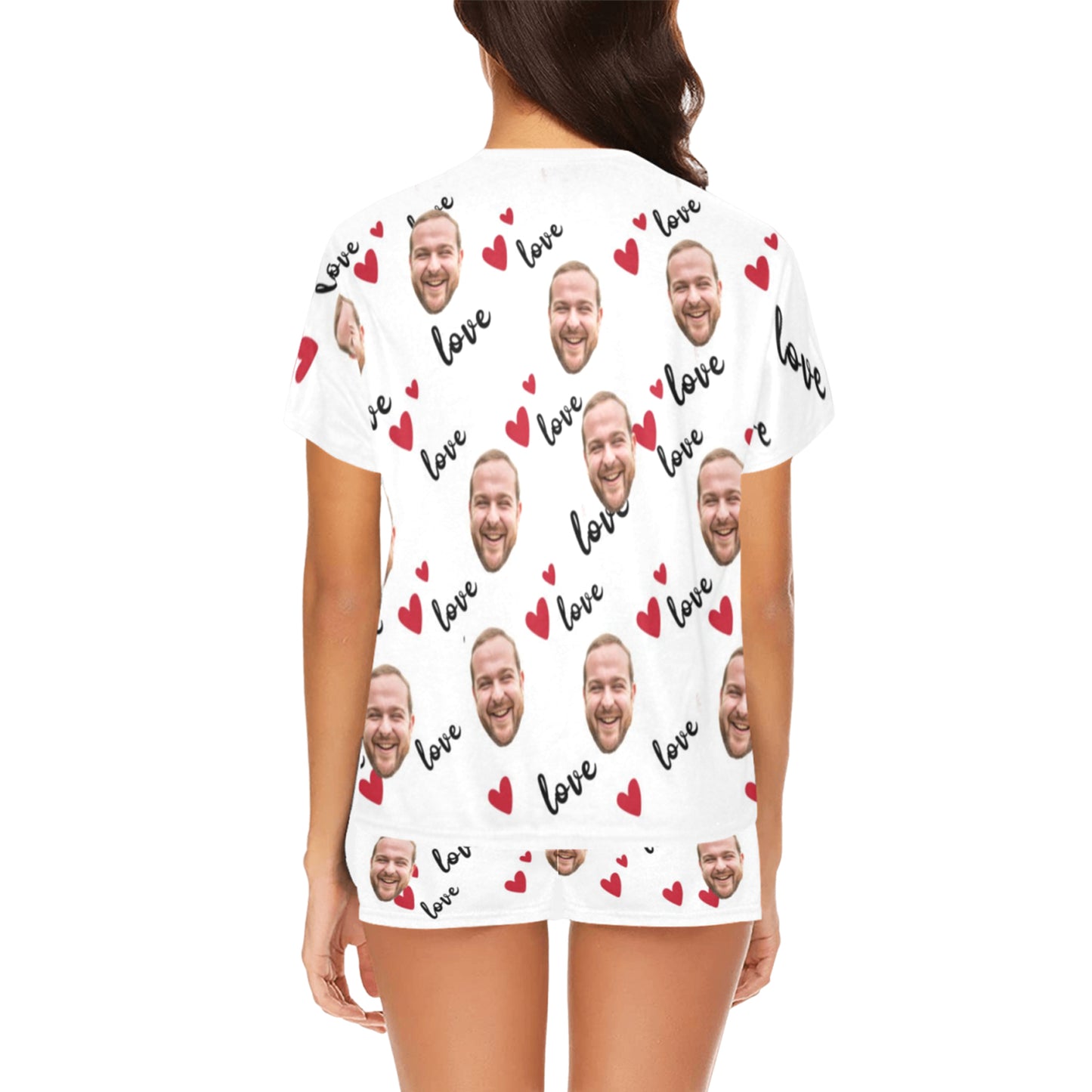 Custom Love Heart Face Pajamas | Personalized Photo Women's Short Pajama Set Special Gift