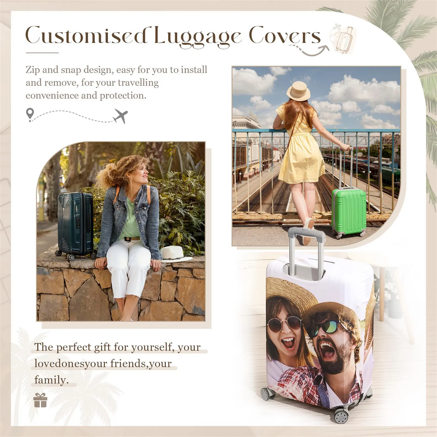 Custom Funny Photo Luggage Cover | Personalized Suitcase Cover For Travel Holiday Vacation