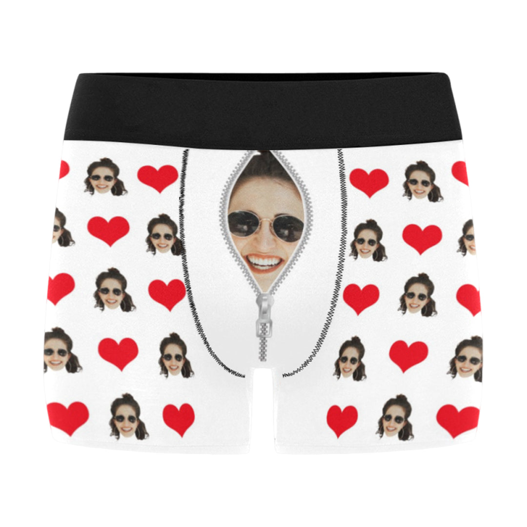 Custom Face Zip Heart Underwear | Personalized Photo Men's Boxer Briefs For Birthday/Christmas Gifts