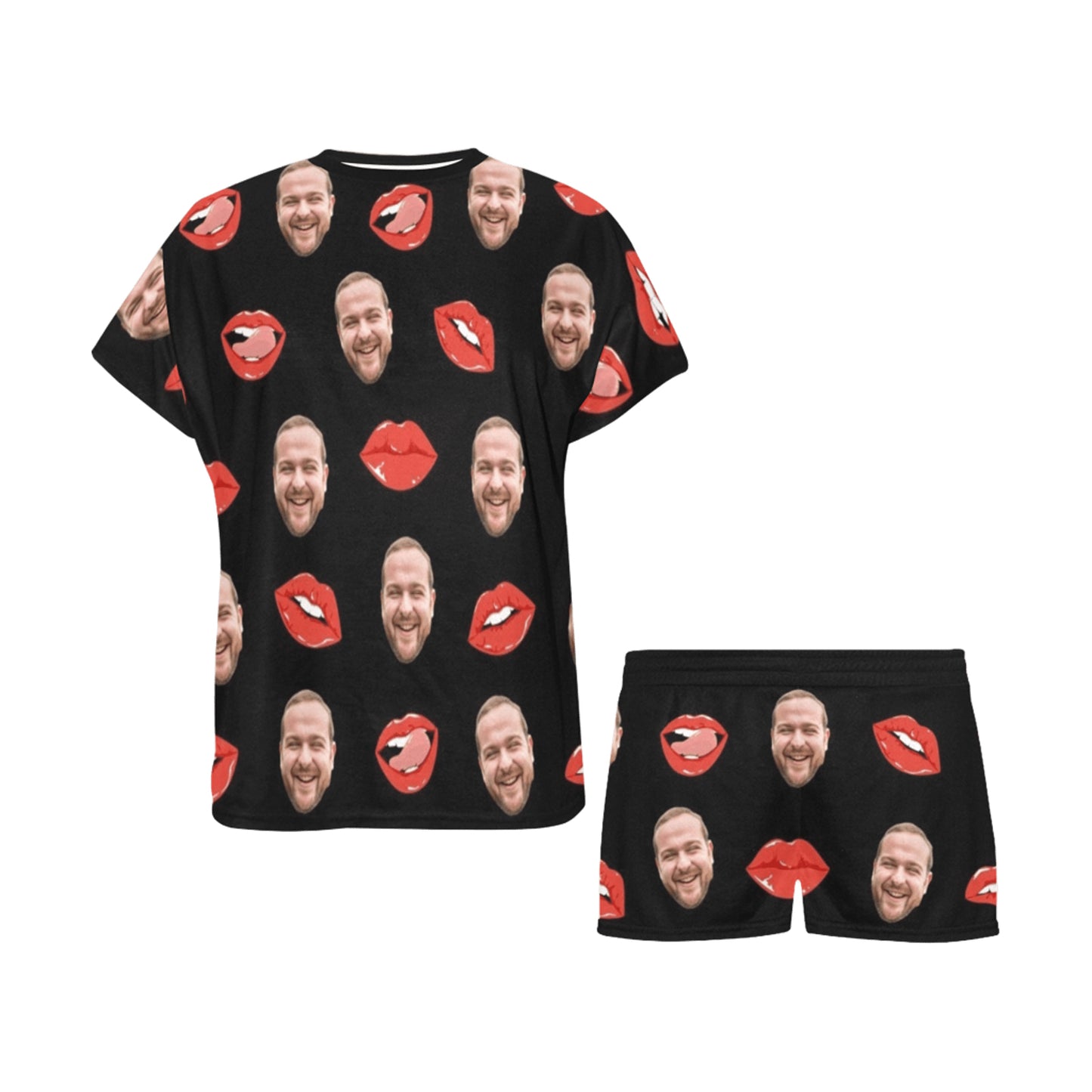 Custom Red Lips Face Pajamas | Personalized Photo Women's Short Pajama Set For Anniversary