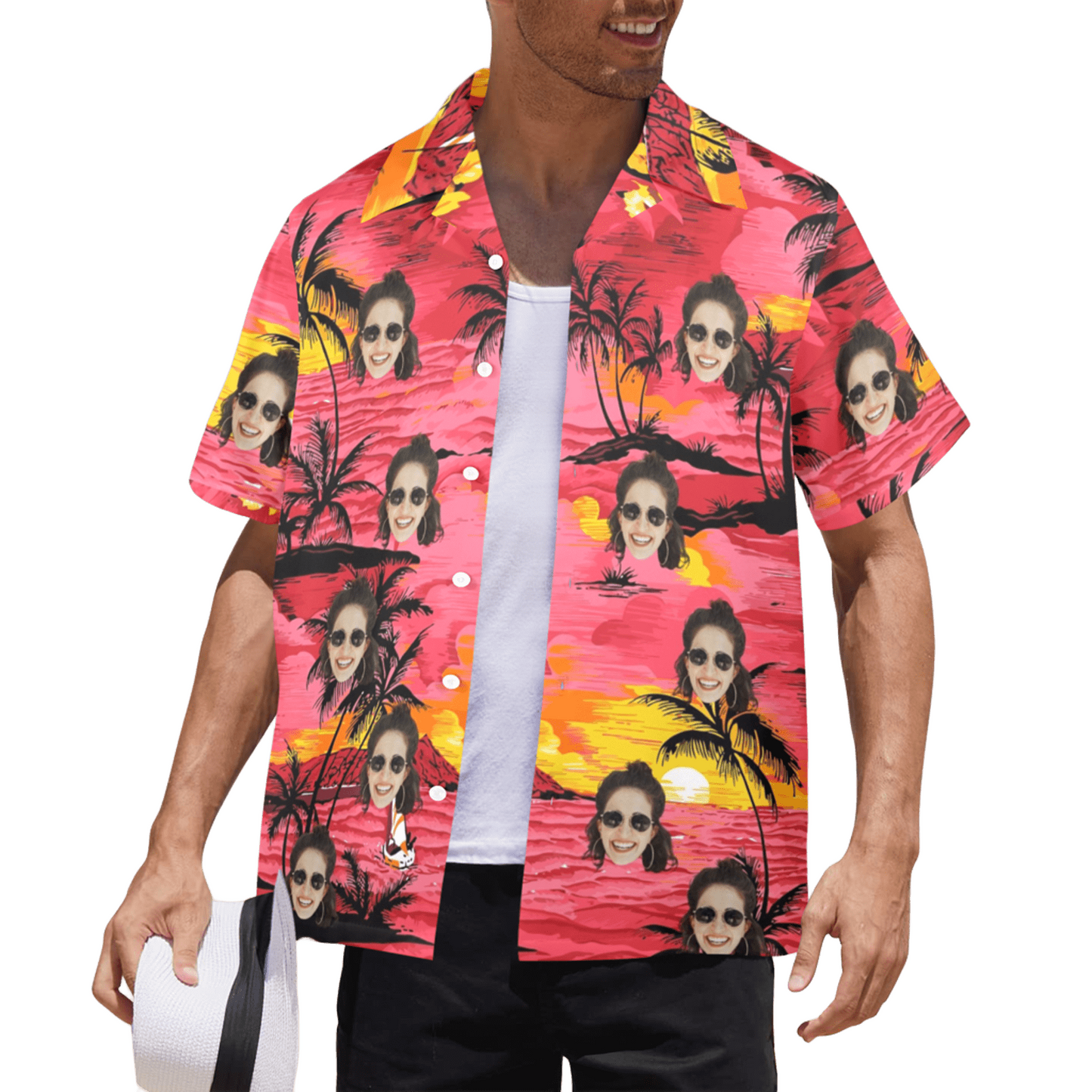 Custom Face Watercolor Print Hawaiian Shirt | Personalized Tropical Aloha Shirt for Beach & Vacation