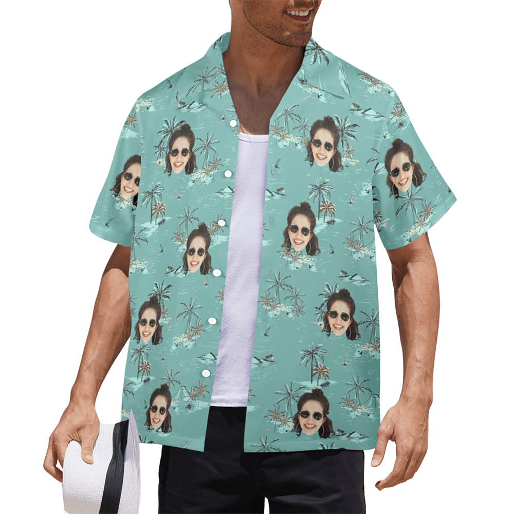 Custom Face Coconut Tree&Island Hawaiian Shirt | Personalized Tropical Aloha Shirt Birthday&Bachelor Party Gift
