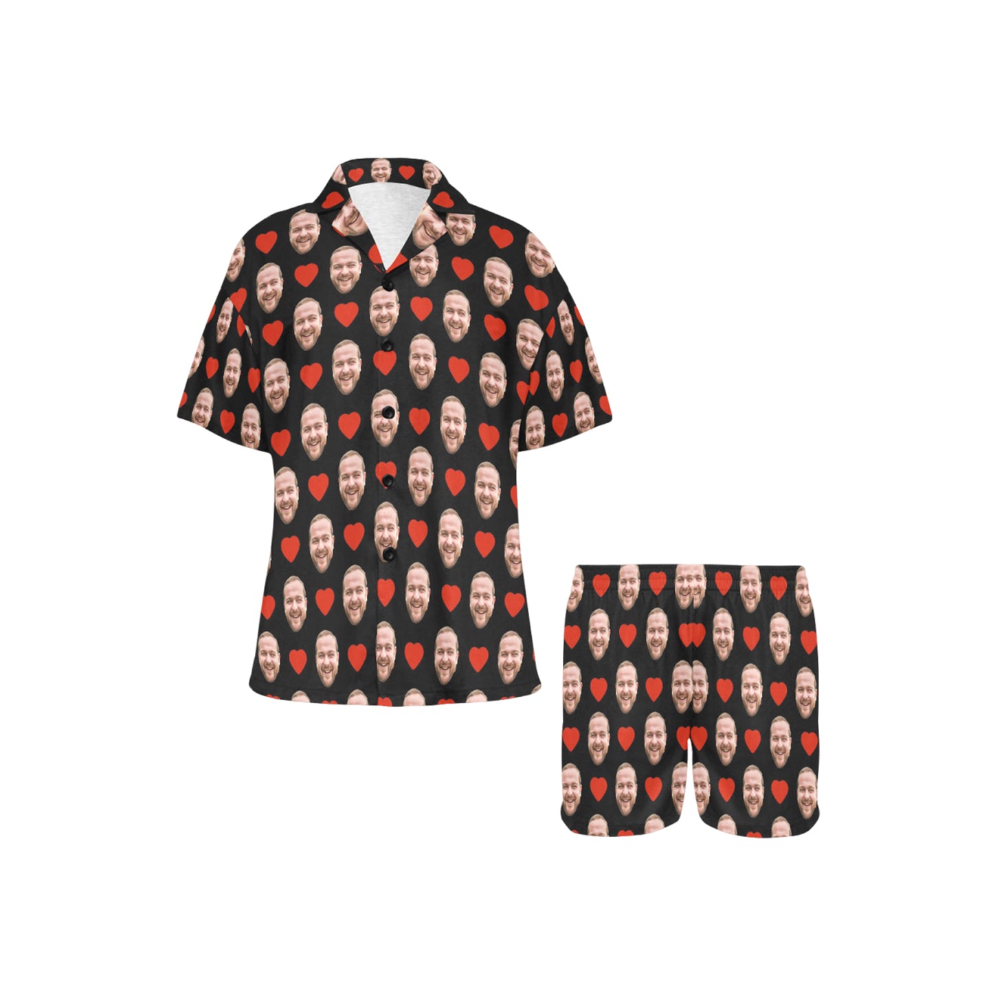 Custom Heart Face Pajamas | Personalized Women's V-Neck Short Pajama Set For Your Love