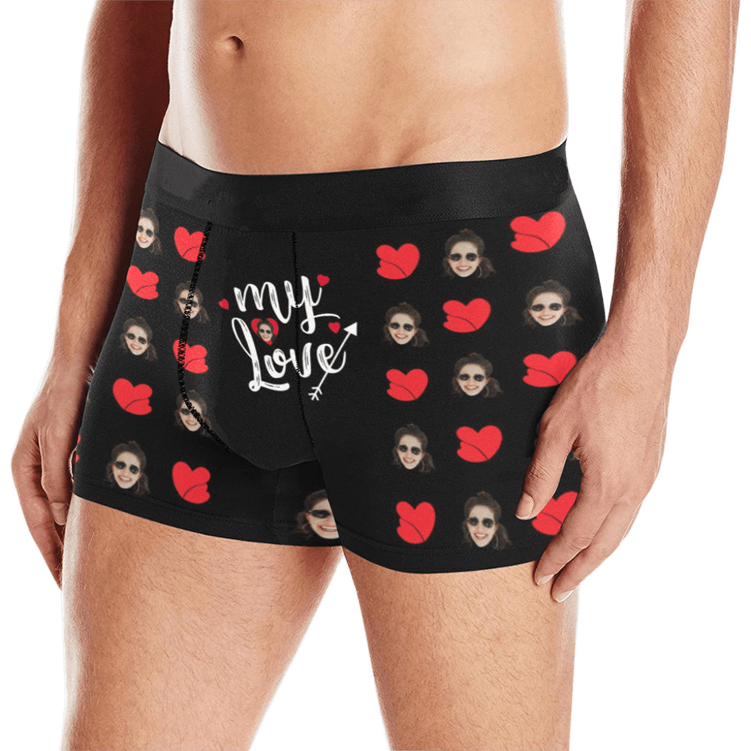 Custom Face My Love Underwear | Personalized Photo Men's Boxer Briefs For Anniversary/Honeymoon