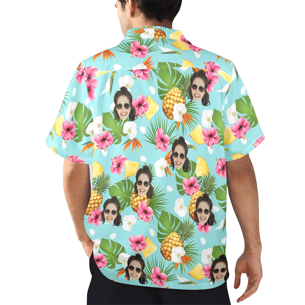 Custom Face Pineapple Flowers Hawaiian Shirt | Personalized Tropical Aloha Shirt For Family Party