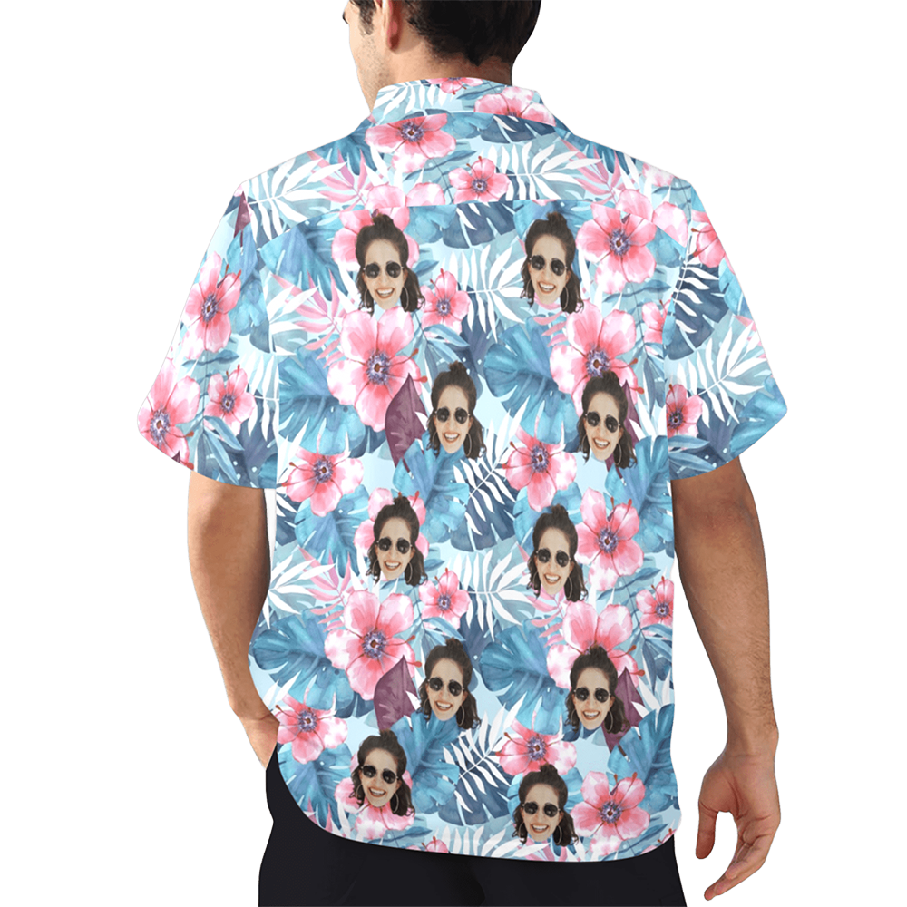 Custom Face Watercolor Printing Flowers Hawaiian Shirt | Personalized Tropical Aloha Shirt Birthday Party Gift