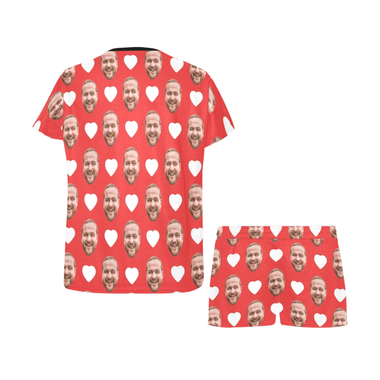 Custom Heart Face Red Pajamas | Personalized Women's Short Pajama Set For Valentine's Day