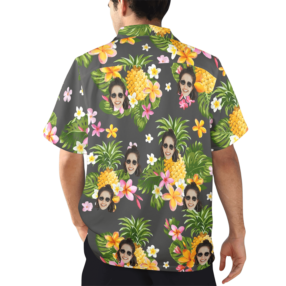 Custom Face Yellow Pineapple Flowers Hawaiian Shirt | Personalized Tropical Aloha Shirt For Bachelorette Party