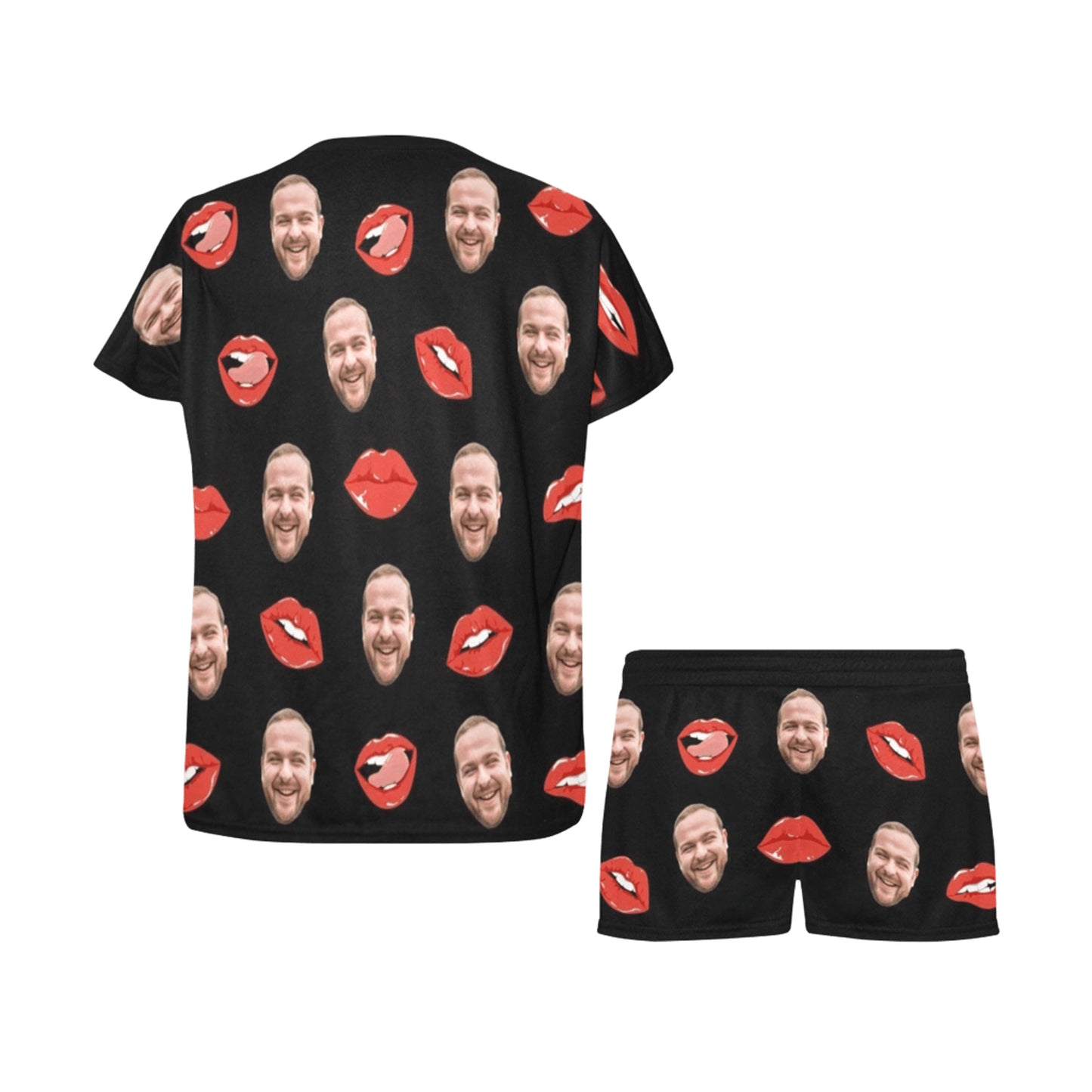 Custom Red Lips Face Pajamas | Personalized Photo Women's Short Pajama Set For Anniversary