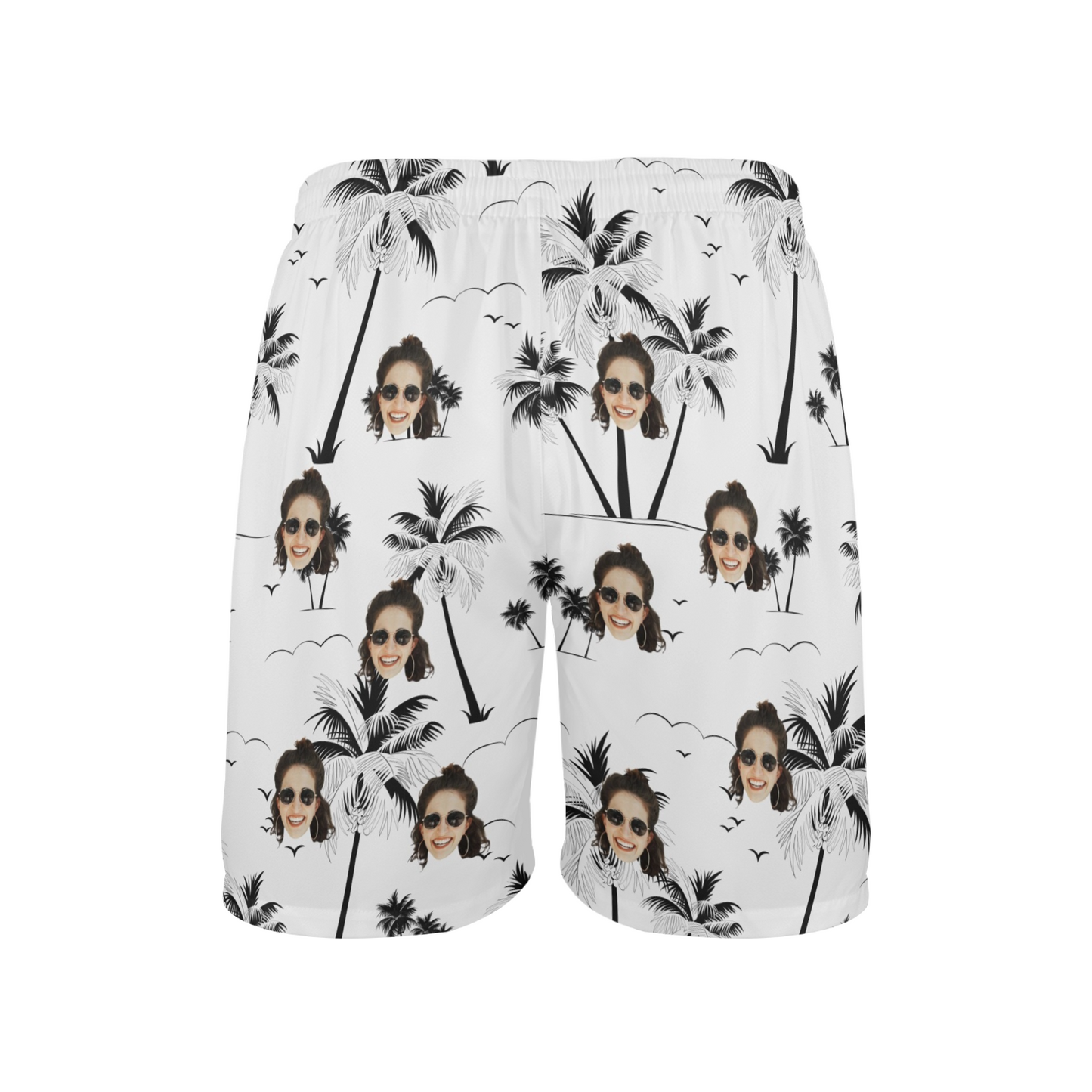 Custom Face Coconut Tree Beach Shorts | Personalized Photo Men's Elastic Swim Trunks For Traveling
