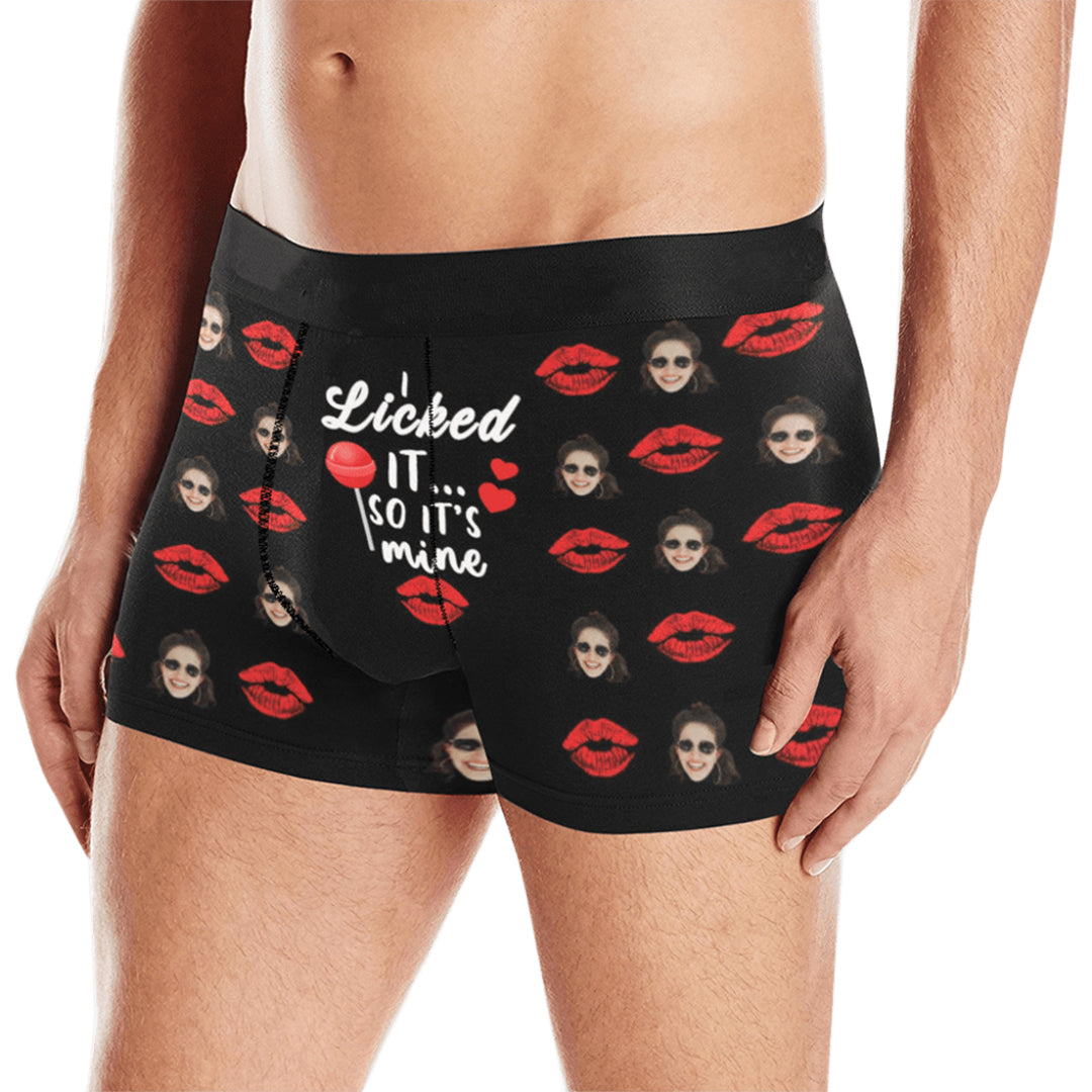 Custom Face I Lick It So It's Mine Underwear | Personalized Photo Men's Boxer Briefs For Boyfriend/Husband