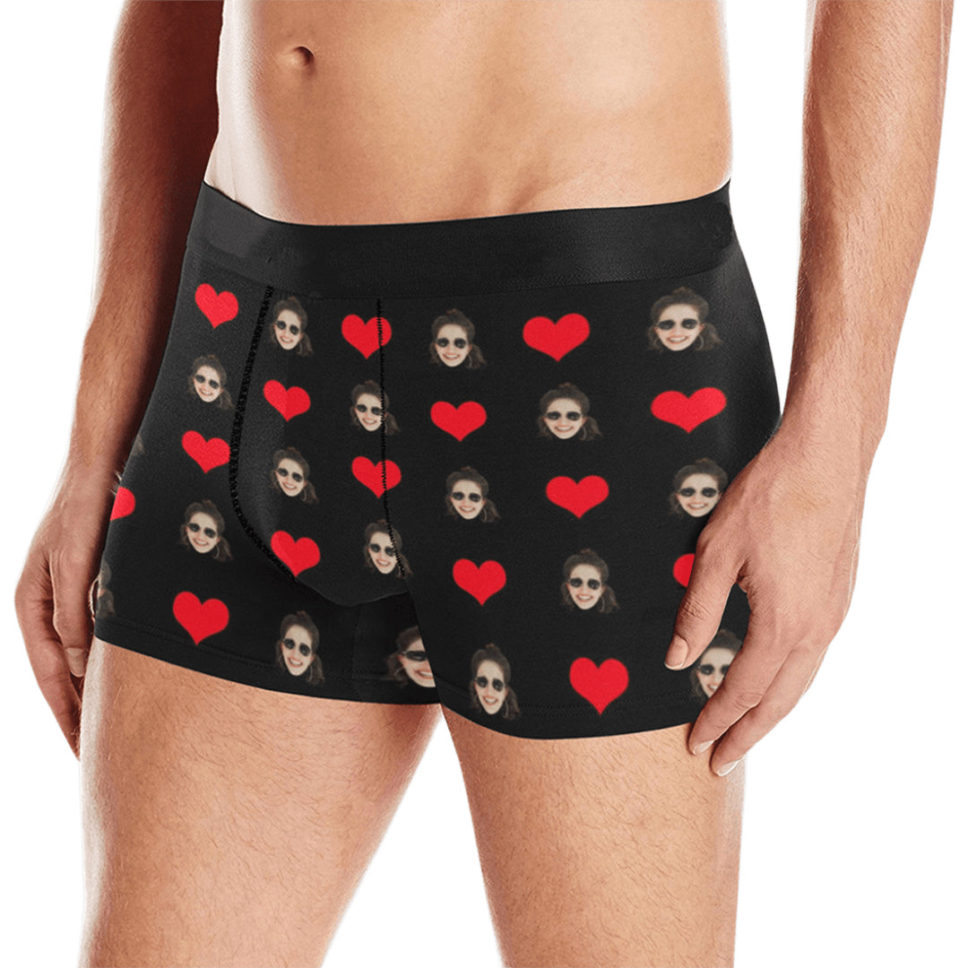 Custom Love Heart Face Underwear | Personalized Photo Men's Boxer Briefs For Anniversary