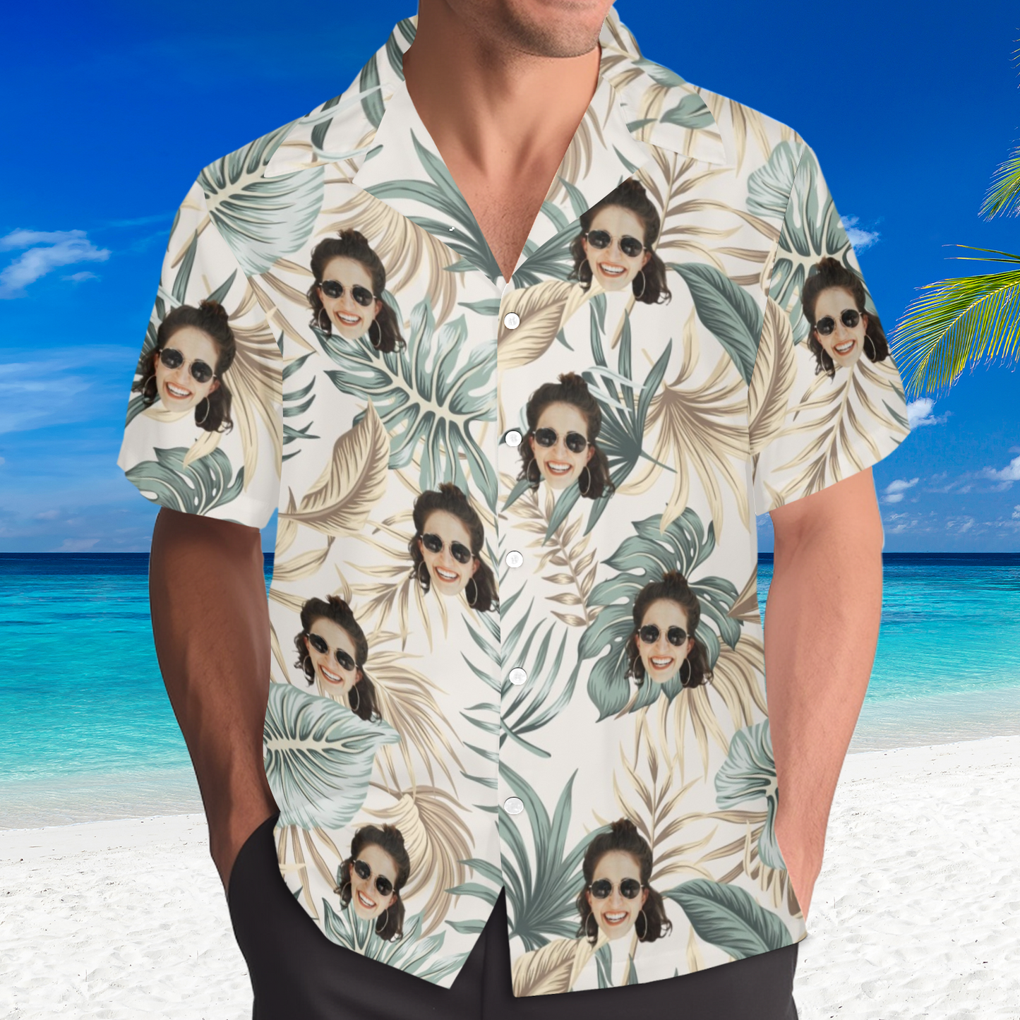 Custom Face Palm Leaves Hawaiian Shirt | Personalized Tropical Aloha Shirt Birthday/Anniversary Gift