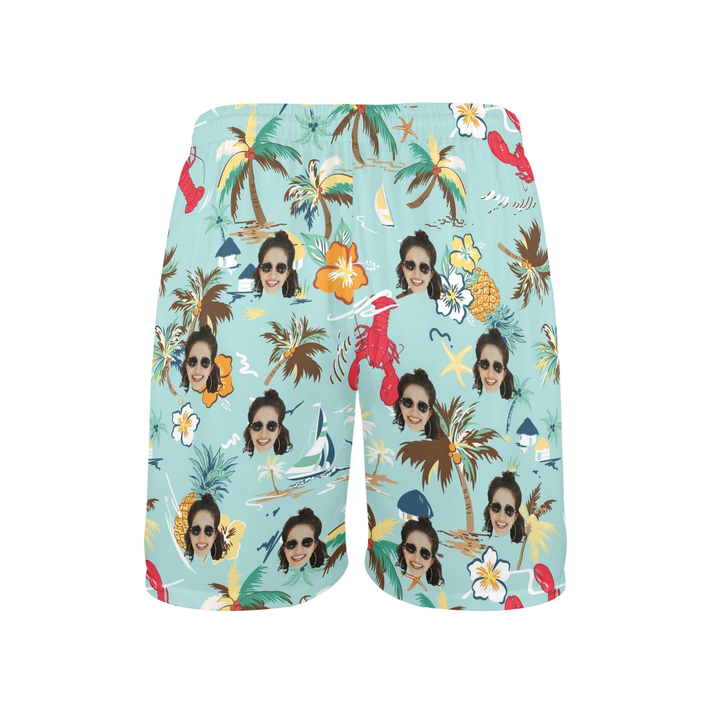 Custom Face Tropical Lobster Beach Shorts | Personalized Photo Men's Elastic Swim Trunks Father's Day Gift