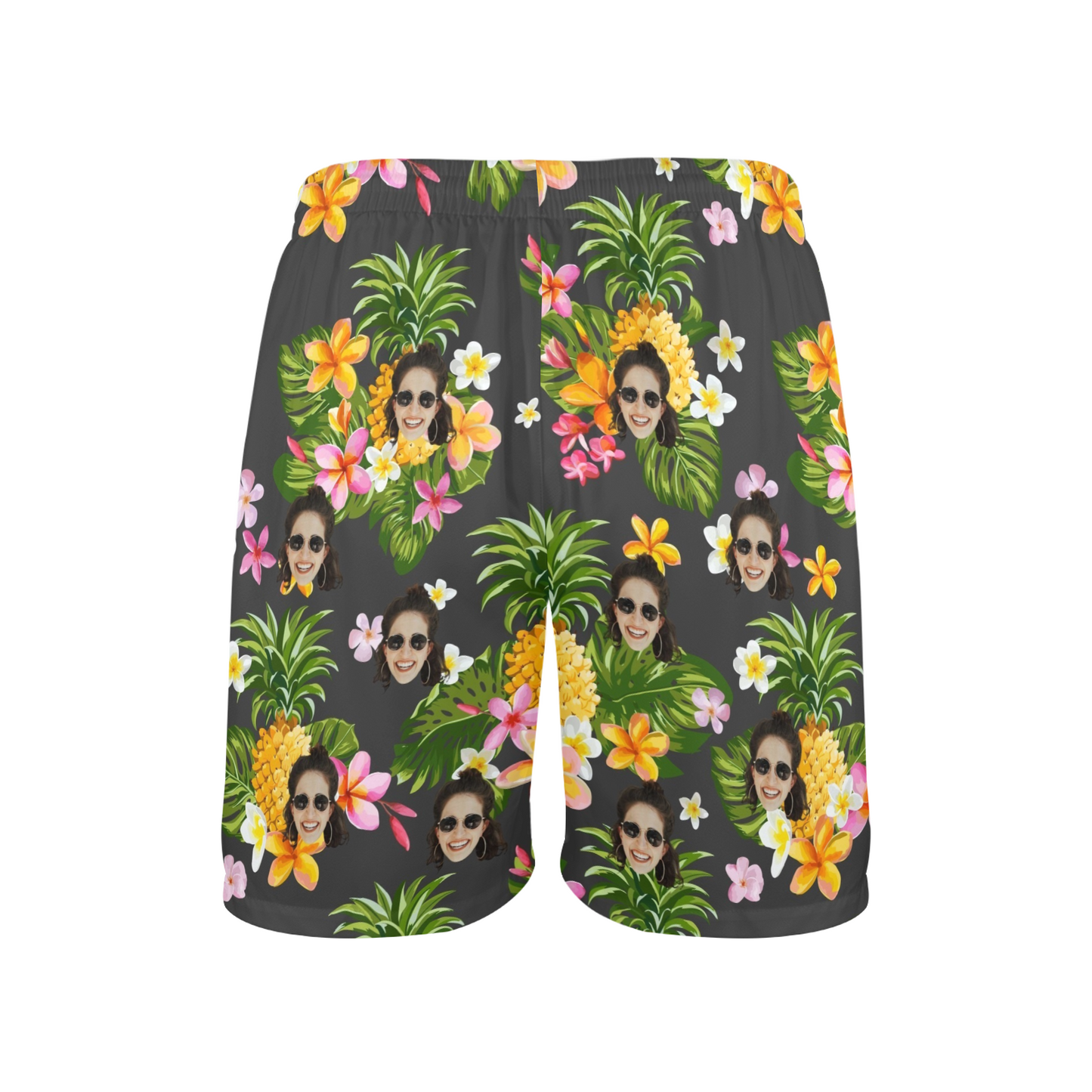 Custom Face Yellow Pineapple Beach Shorts | Personalized Photo Men's Elastic Swim Trunks Beach Trip