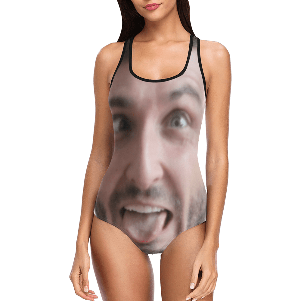 Custom Funny Tongue Face Swimsuit | Unique Women's Tank Top One Piece Bathing Suit Birthday Surprise