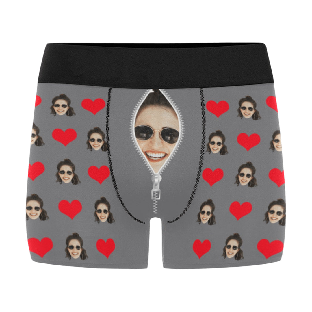 Custom Face Zip Heart Underwear | Personalized Photo Men's Boxer Briefs For Birthday/Christmas Gifts