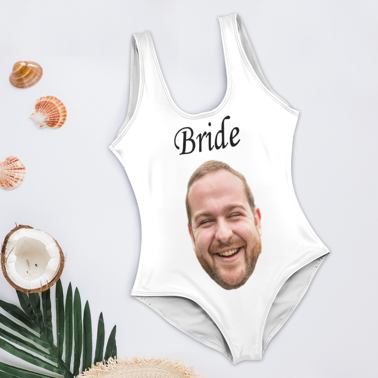 Custom Face Bride Swimsuit | Personalized Women's High Cut Backless Bathing Suit For Bachelor Party