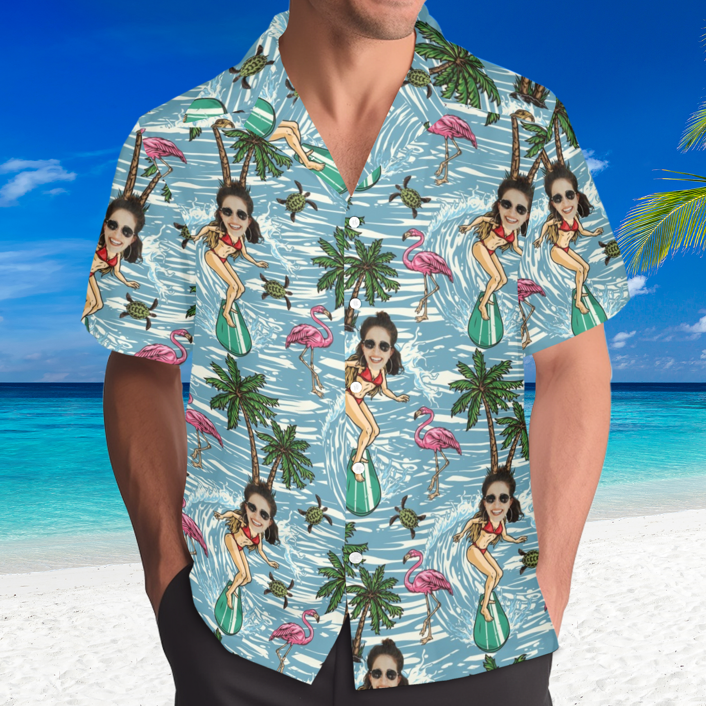 Custom Face Surfing Beach Hawaiian Shirt | Personalized Tropical Aloha Shirt For Cruise Trip