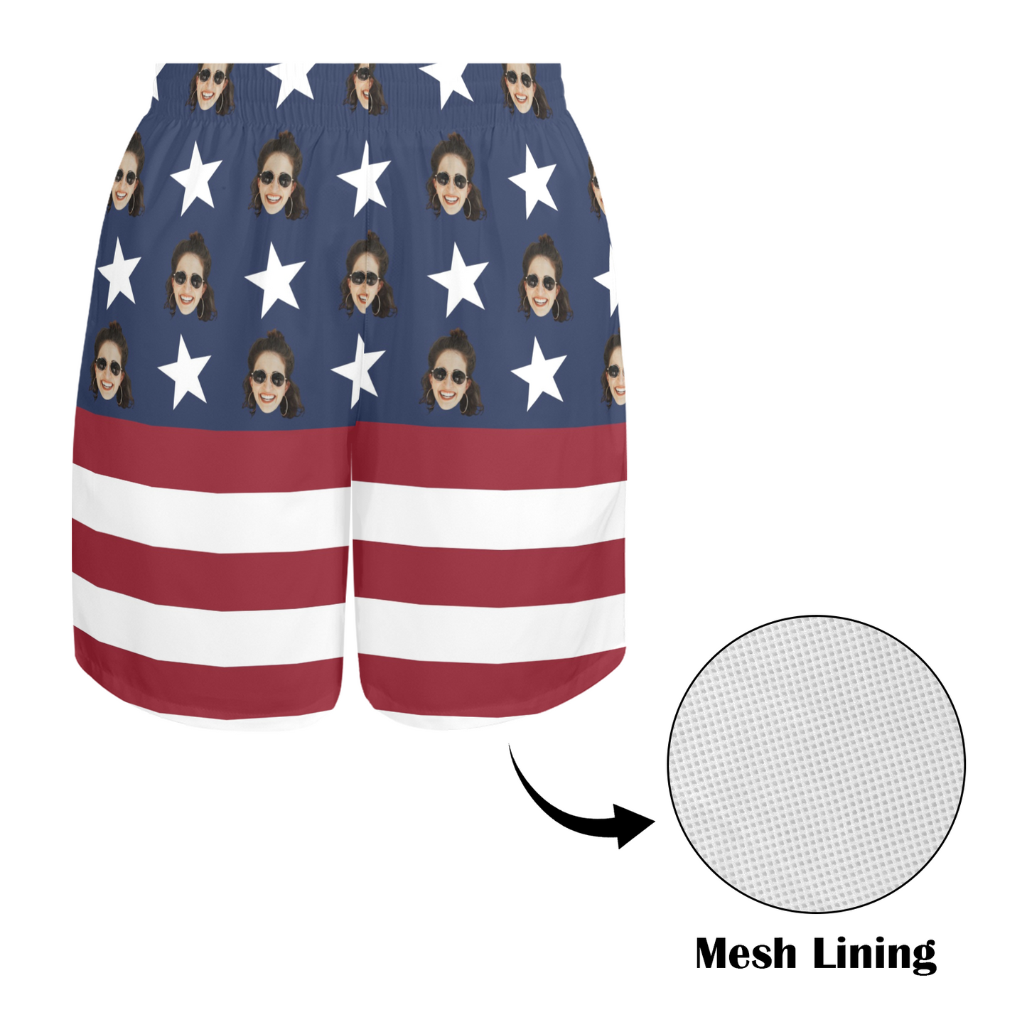 Custom Face National Flag Beach Shorts | Personalized Photo Men's Elastic Swim Trunks For Memorial Day