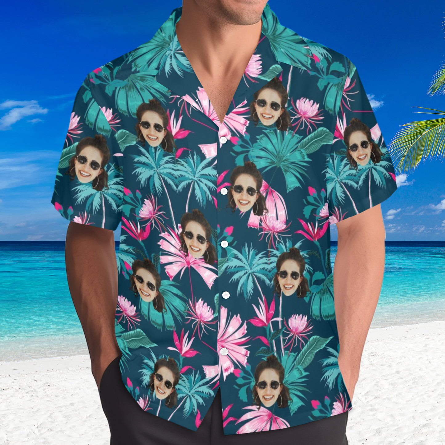Custom Face Coconut Flowers Hawaiian Shirt | Personalized Tropical Aloha Shirt Beach Cruise Party Gift