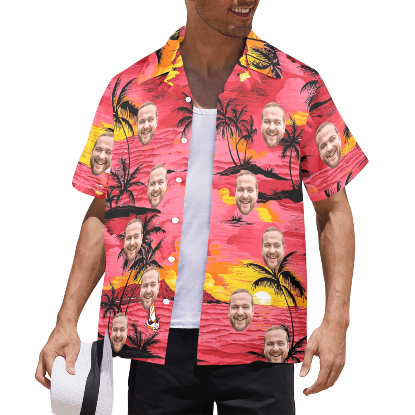 Custom Face Watercolor Print Hawaiian Shirt | Personalized Tropical Aloha Shirt for Beach & Vacation