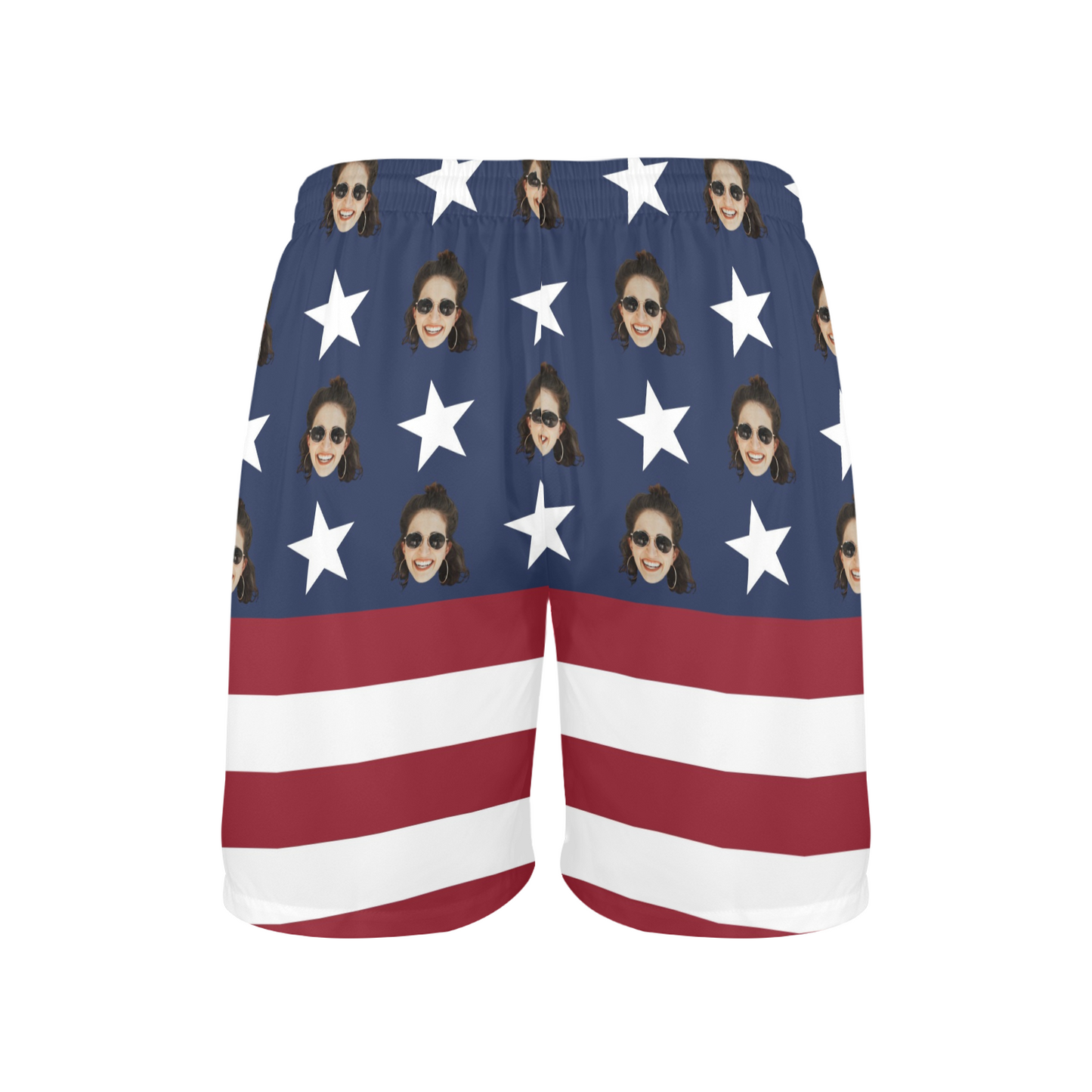 Custom Face National Flag Beach Shorts | Personalized Photo Men's Elastic Swim Trunks For Memorial Day