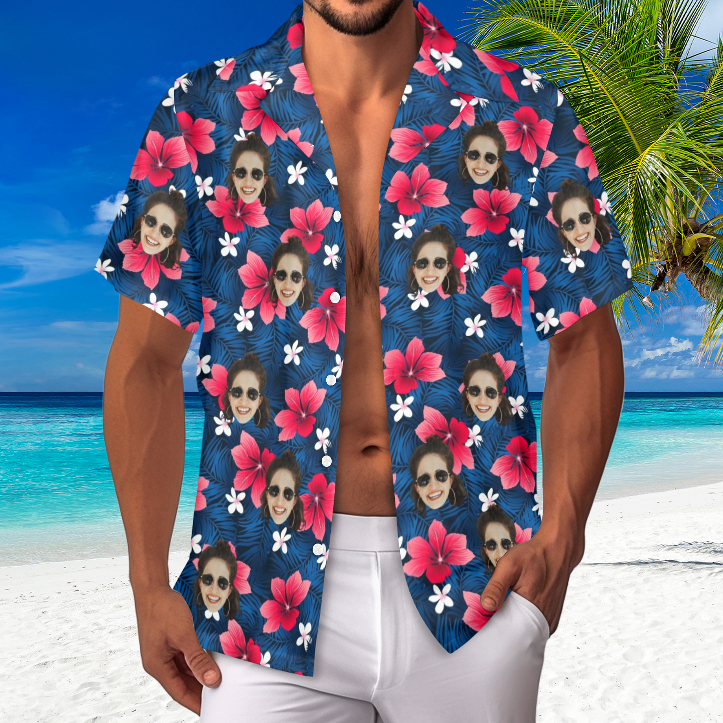 Custom Face Flower Petals Hawaiian Shirt | Personalized Tropical Aloha Shirt Father's Day Gift
