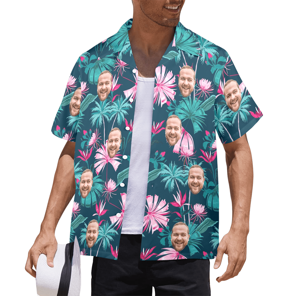 Custom Face Coconut Flowers Hawaiian Shirt | Personalized Tropical Aloha Shirt Beach Cruise Party Gift