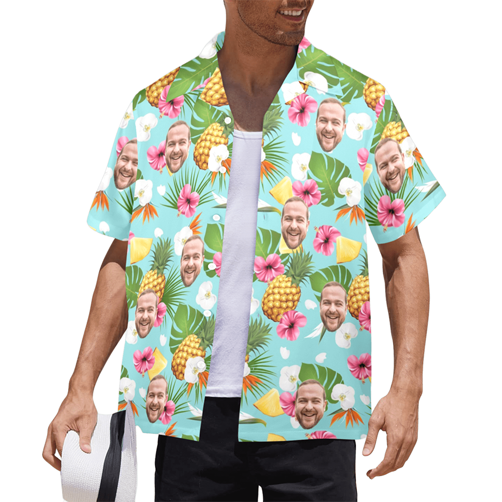 Custom Face Pineapple Flowers Hawaiian Shirt | Personalized Tropical Aloha Shirt For Family Party