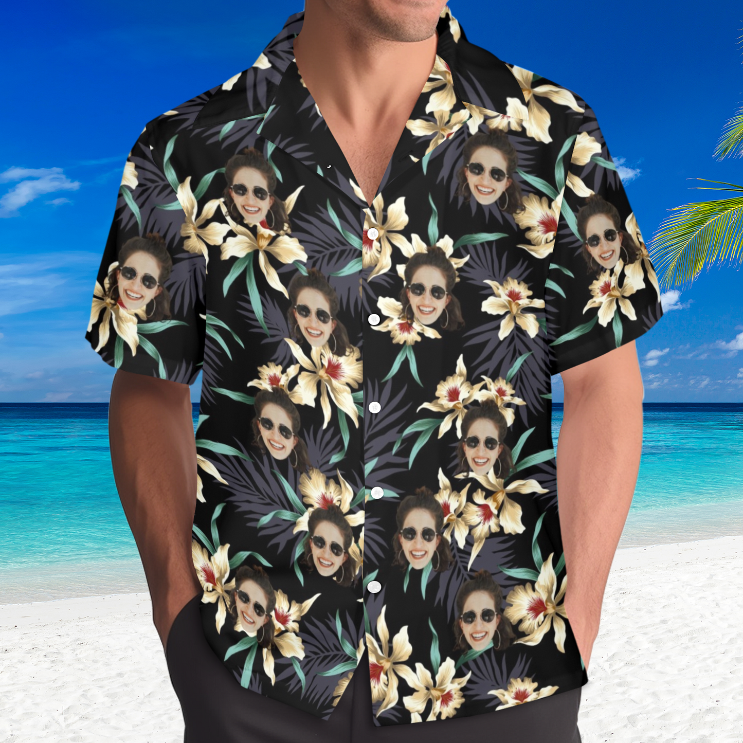 Custom Face Lily Flowers Hawaiian Shirt | Personalized Tropical Aloha Shirt For Cruise Trip