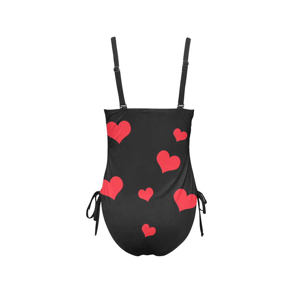 Custom Red Heart Big Face Swimsuit | Unique Women's New Drawstring Side One Piece Swimwear Honeymoon Anniversary Gift