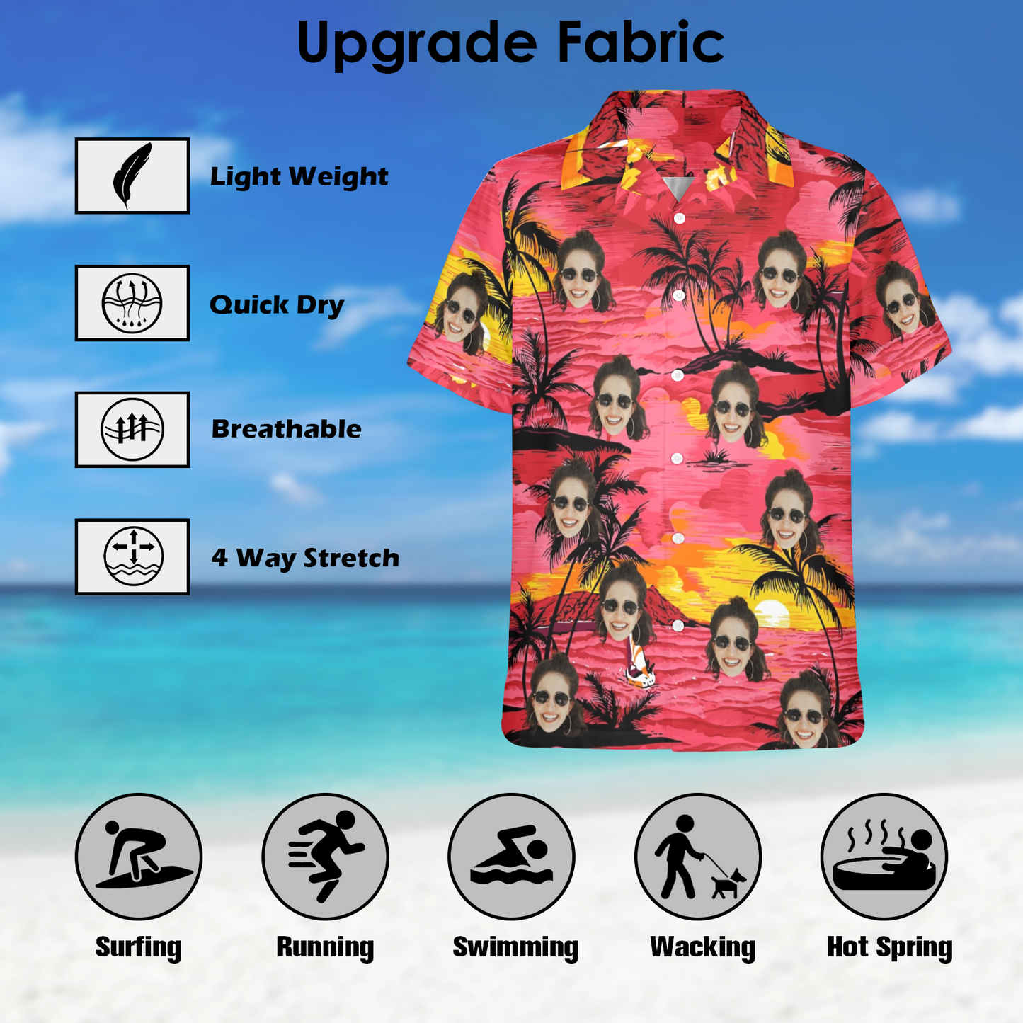 Custom Face Watercolor Print Hawaiian Shirt | Personalized Tropical Aloha Shirt for Beach & Vacation