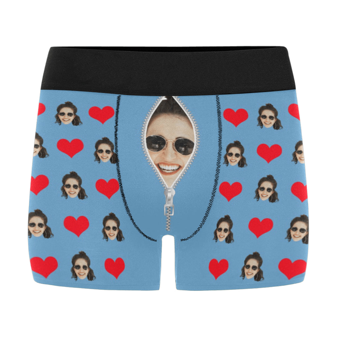 Custom Face Zip Heart Underwear | Personalized Photo Men's Boxer Briefs For Birthday/Christmas Gifts