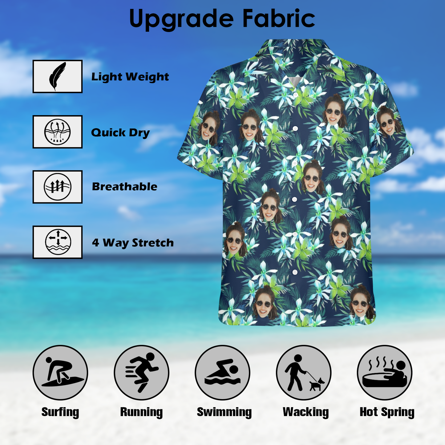 Custom Face Green Leaves Hawaiian Shirt | Personalized Tropical Aloha Shirt Birthday Party Gift